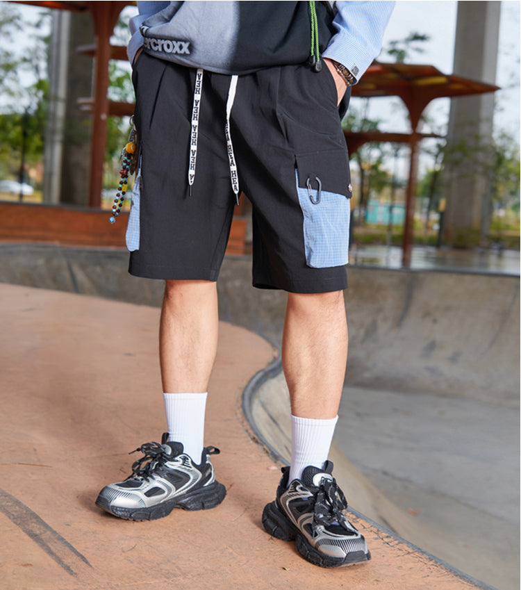 Color Block Patchwork Utility Casual Shorts