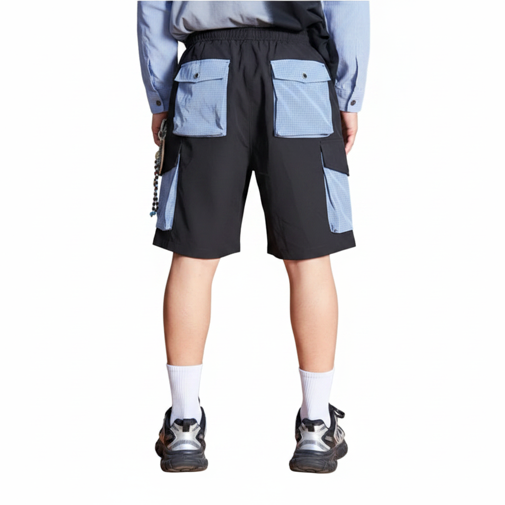 Color Block Patchwork Utility Casual Shorts
