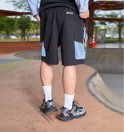 Color Block Patchwork Utility Casual Shorts