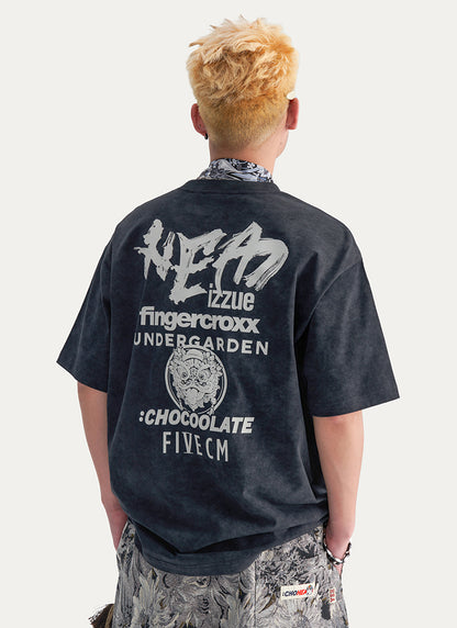 Distressed Gothic Back Print Heavyweight Oversized Streetwear Tee