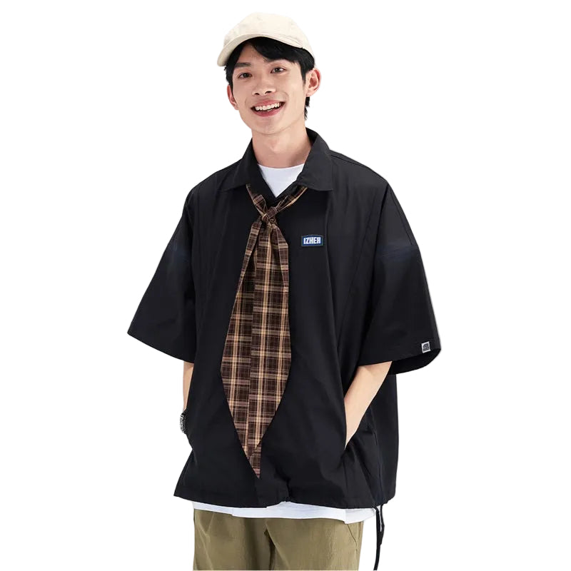 HEA Oversized Shirt with Unique Graphic Print Casual Streetwear Unisex Short Sleeve Shirt