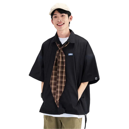 HEA Oversized Shirt with Unique Graphic Print Casual Streetwear Unisex Short Sleeve Shirt