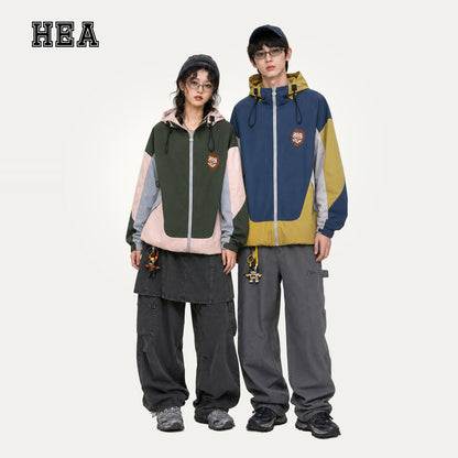 HEA Multi-Pocket Workwear Jacket – Contrast Collar Utility Coat