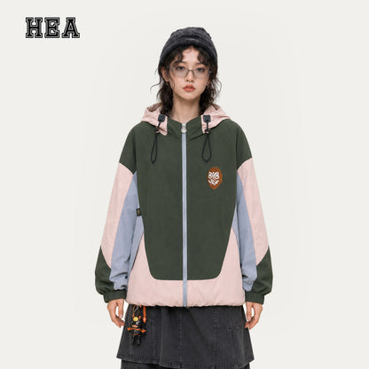 HEA Multi-Pocket Workwear Jacket – Contrast Collar Utility Coat
