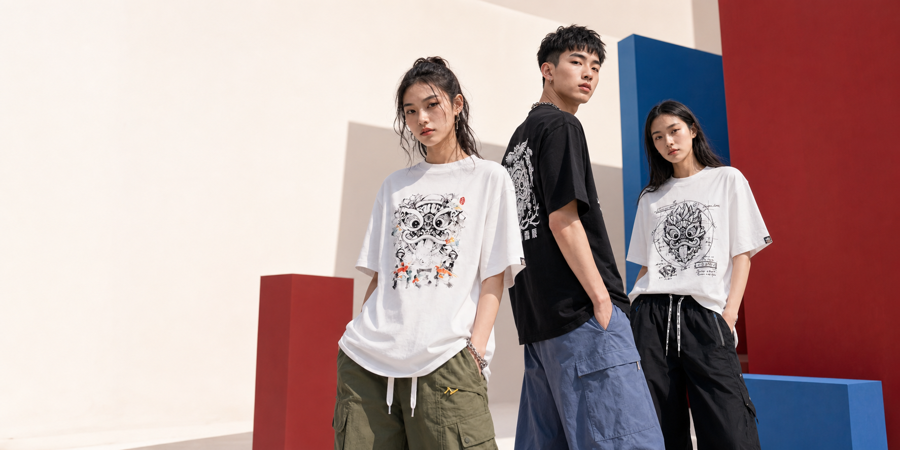 HEA Graphic Tees studio campaign with three models